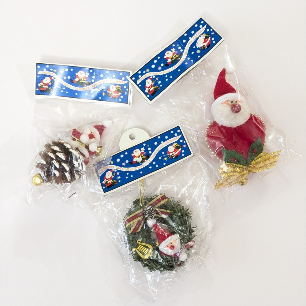 Vintage 90s Santa Christmas Ornaments Set of 3 Wreath Pinecone Heart NIP